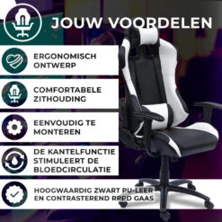 Ocazi New York Gaming Stoel - Bureaustoel - Zwart/Wit -Leen Bakker Winkel 07086b7aefe241fda393ffdd82f04c9e