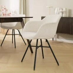 Nolon Noa-Mare Eetkamerstoel Bouclé Beige - Armleuning - Zwarte Poten -Leen Bakker Winkel 098bf3b82418410cae0ef42b526a0bba