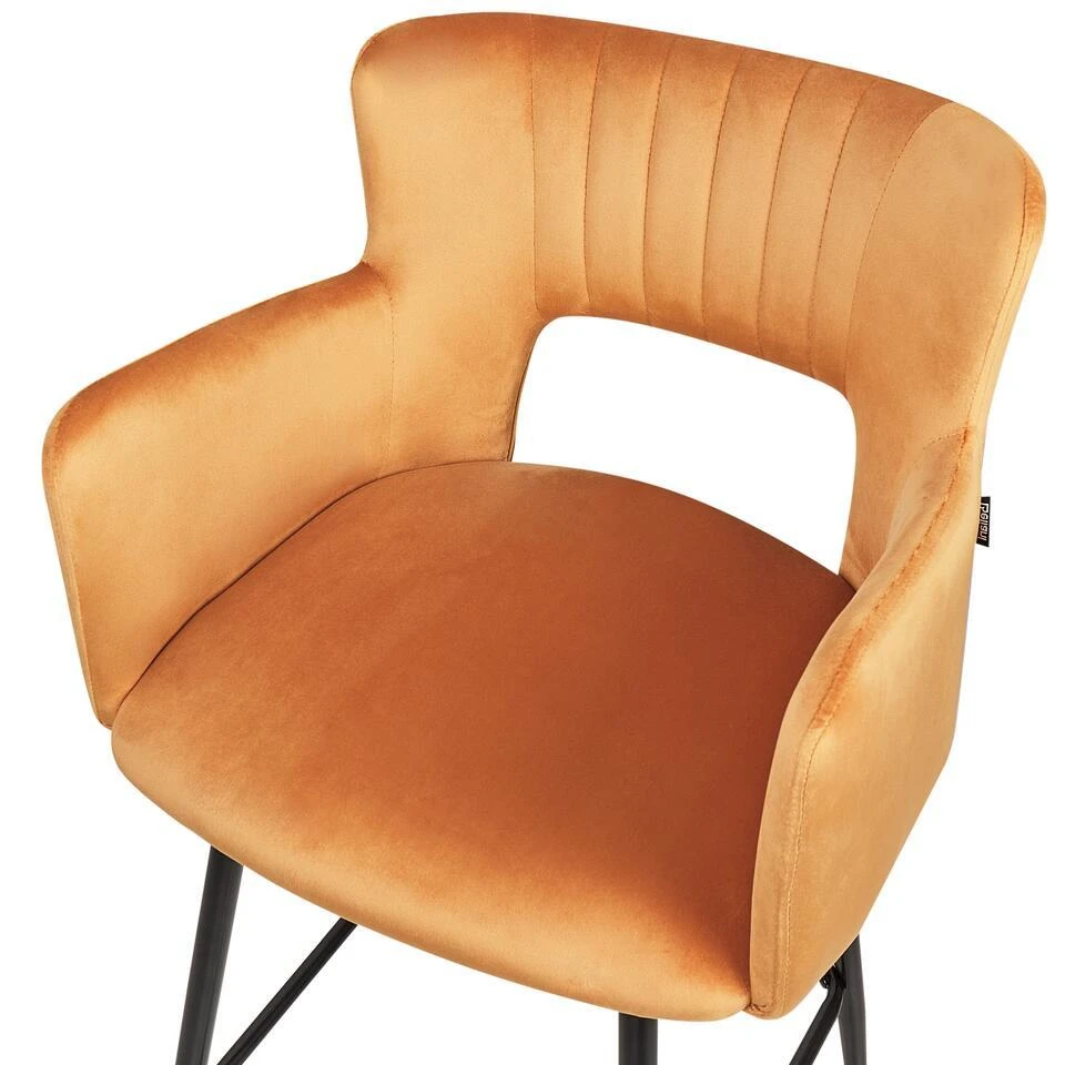 SANILAC - Barkruk Set Van 2 - Oranje - Fluweel 9 SANILAC - Barkruk Set Van 2 - Oranje - Fluweel - Afbeelding 7