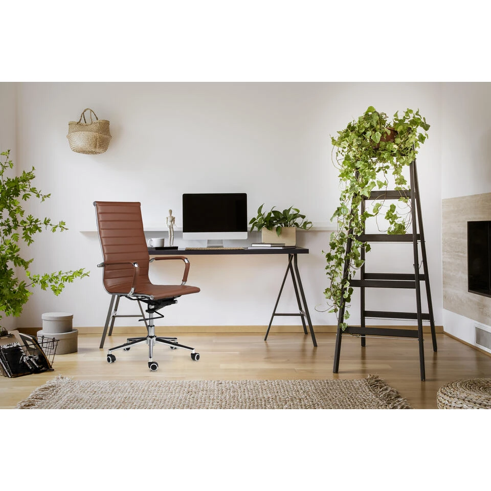 Lifa Living Brisbane PU Leren Bureaustoel Cognac 4 Lifa Living Brisbane PU Leren Bureaustoel Cognac - Afbeelding 2