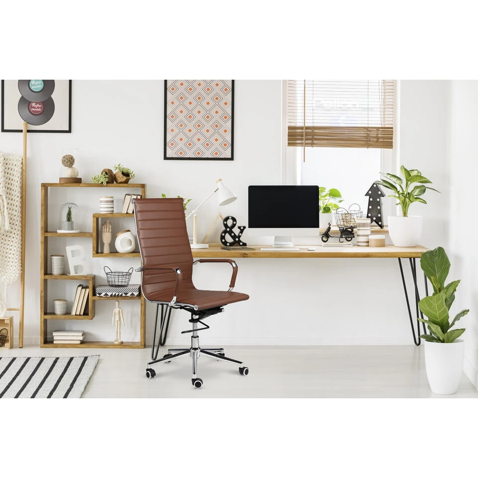 Lifa Living Brisbane PU Leren Bureaustoel Cognac 5 Lifa Living Brisbane PU Leren Bureaustoel Cognac - Afbeelding 3