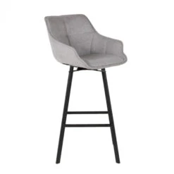 Giga Meubel Barkruk Grijs - Zithoogte 74cm - Metaal & Stof - Barkruk Shannon -Leen Bakker Winkel 1000027414 0101