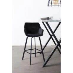 Giga Meubel Barkruk Velvet Zwart - Draaibaar - 49x53x102cm - Barkruk Shannon