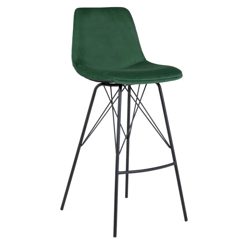 Barkruk Donkergroen Velvet Stof - Zithoogte 76cm - Zonder Armleuning - Barkruk 3 Barkruk Donkergroen Velvet Stof - Zithoogte 76cm - Zonder Armleuning - Barkruk