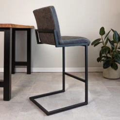Industriële Barkruk Kuba Antraciet - Zithoogte 78 Cm - Kunstleder - Grijs -Leen Bakker Winkel 1000042375 0103