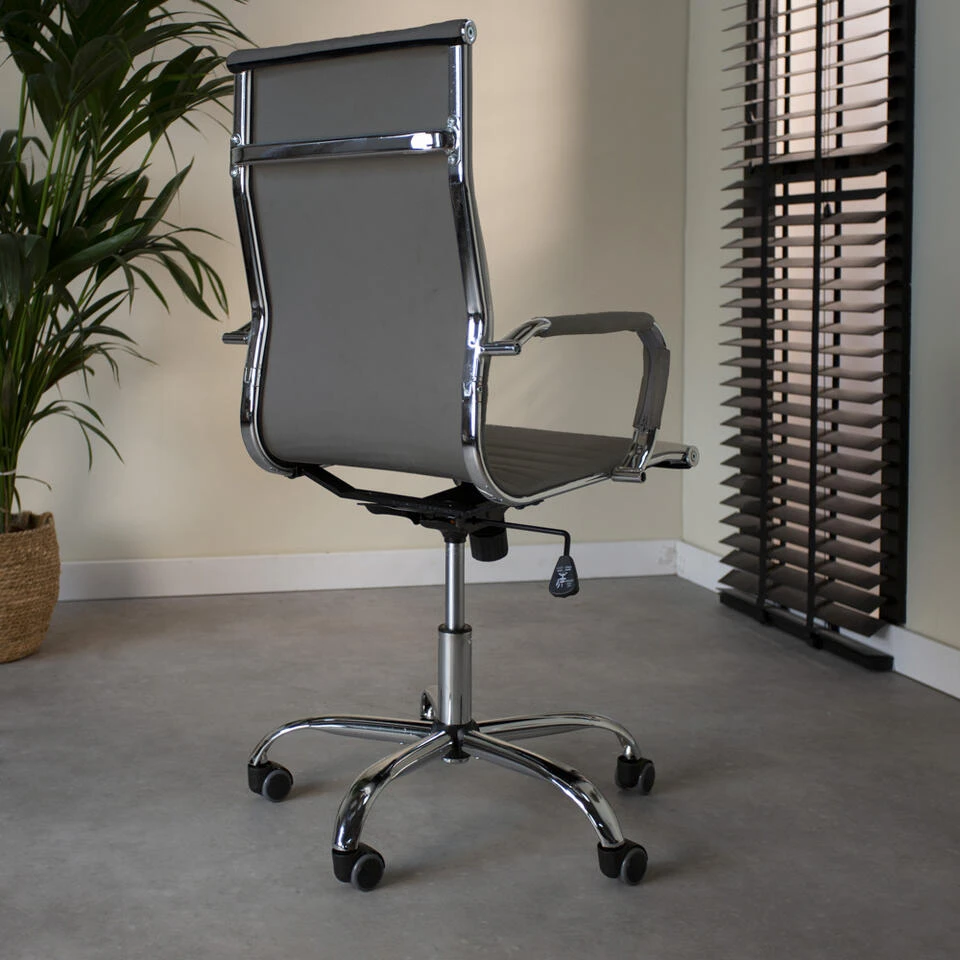 Industriële Bureaustoel Matt Grijs Hoog - 50x55x112 Cm - Kunstleder - Grijs 4 Industriële Bureaustoel Matt Grijs Hoog - 50x55x112 Cm - Kunstleder - Grijs - Afbeelding 2