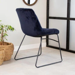 Industriële Eetkamerstoel Mira Velvet Blauw - Stof - Blauw -Leen Bakker Winkel 1000042455 0103