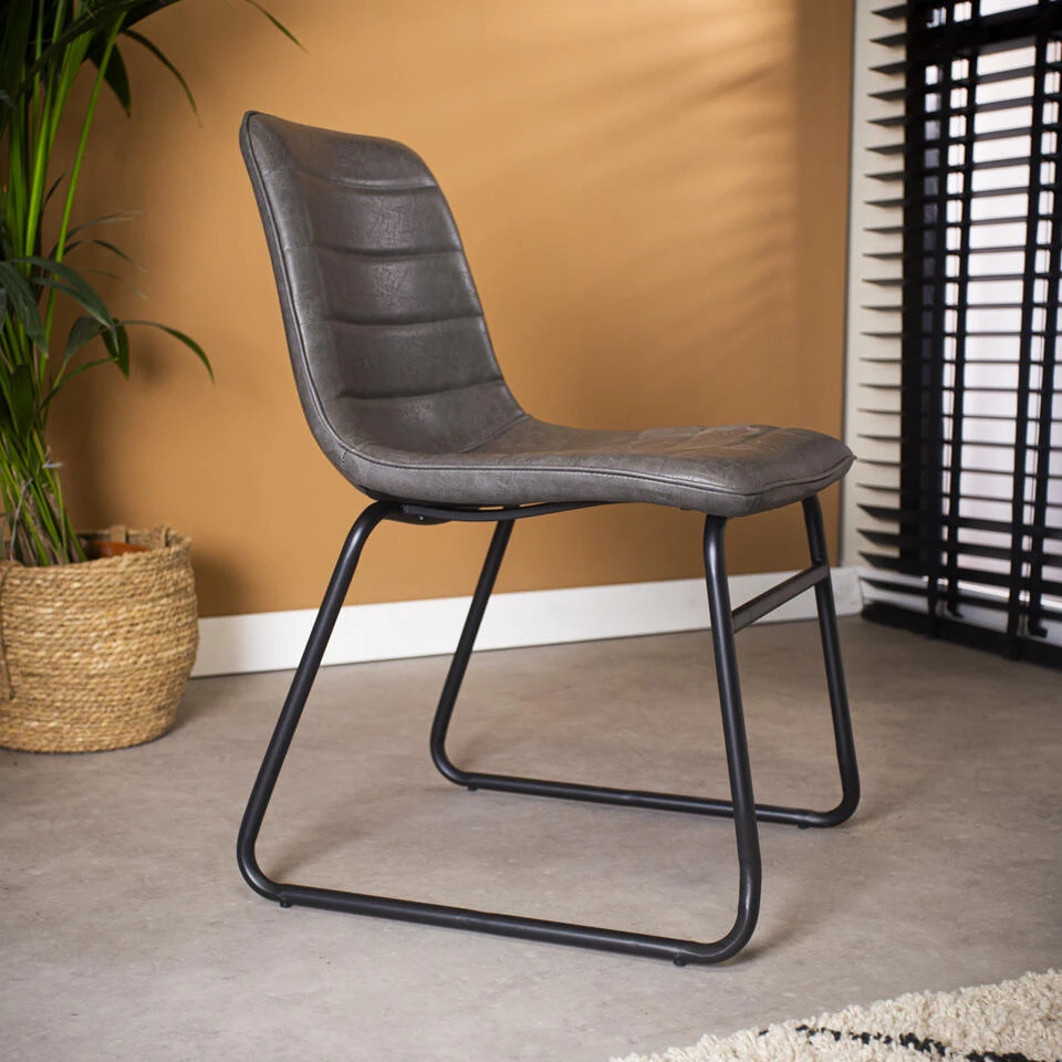 Industriële Eetkamerstoel Mark Antraciet - Kunstleder - Grijs 4 Industriële Eetkamerstoel Mark Antraciet - Kunstleder - Grijs - Afbeelding 2