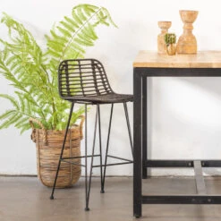 Giga Meubel - Barstoel Rotan - Zithoogte 66cm - 50x47x100cm - Yara -Leen Bakker Winkel 1000046119 0103