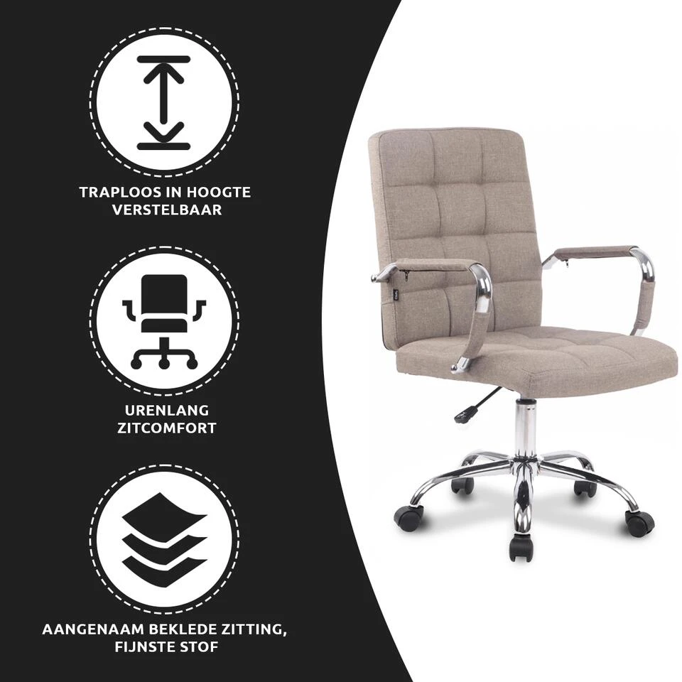 Xairo Milaan - Bureaustoel - Stof - Taupe 5 Xairo Milaan - Bureaustoel - Stof - Taupe - Afbeelding 3