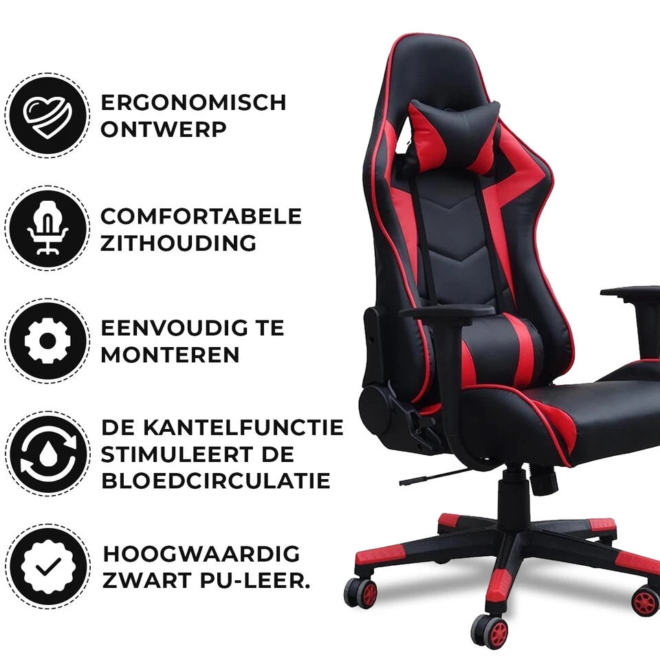 Gamestoel Las Vegas - Zwart / Rood - Gaming Stoel - Bureaustoel 4 Gamestoel Las Vegas - Zwart / Rood - Gaming Stoel - Bureaustoel - Afbeelding 2