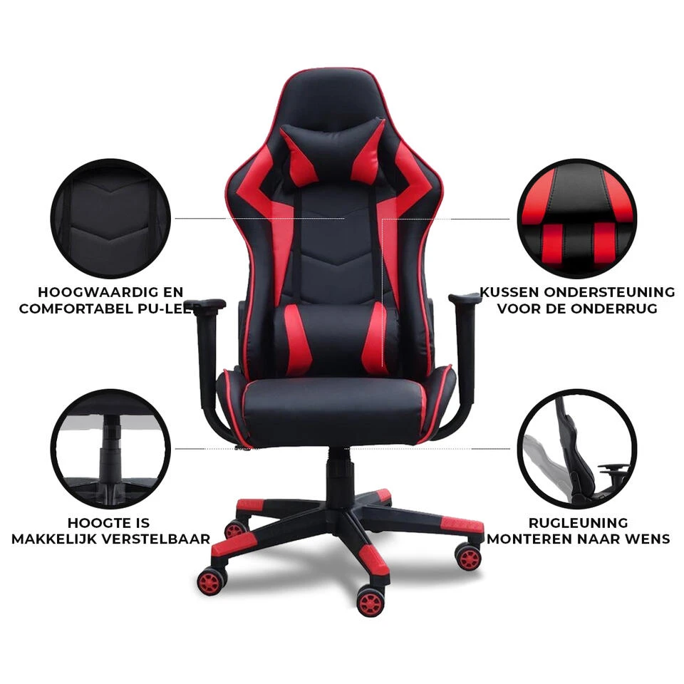 Gamestoel Las Vegas - Zwart / Rood - Gaming Stoel - Bureaustoel 6 Gamestoel Las Vegas - Zwart / Rood - Gaming Stoel - Bureaustoel - Afbeelding 4