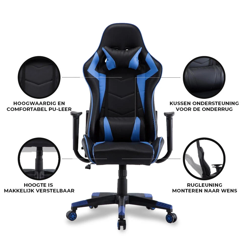 Gamestoel Las Vegas - Zwart / Blauw - Gaming Stoel - Bureaustoel 6 Gamestoel Las Vegas - Zwart / Blauw - Gaming Stoel - Bureaustoel - Afbeelding 4