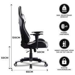 Gamestoel Las Vegas - Zwart / Wit - Gaming Stoel - Bureaustoel -Leen Bakker Winkel 1000050265 0102