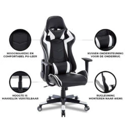 Gamestoel Las Vegas - Zwart / Wit - Gaming Stoel - Bureaustoel -Leen Bakker Winkel 1000050265 0103