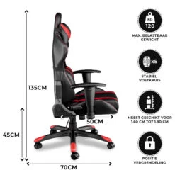 Ocazi Chicago Gaming Stoel - Bureaustoel - Zwart/Rood 8 Ocazi Chicago Gaming Stoel - Bureaustoel - Zwart/Rood -Leen Bakker Winkel 1000050275 0102
