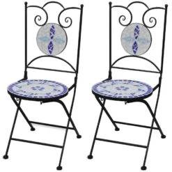 VidaXL Bistrostoelen Inklapbaar 2 St Keramiek Blauw En Wit