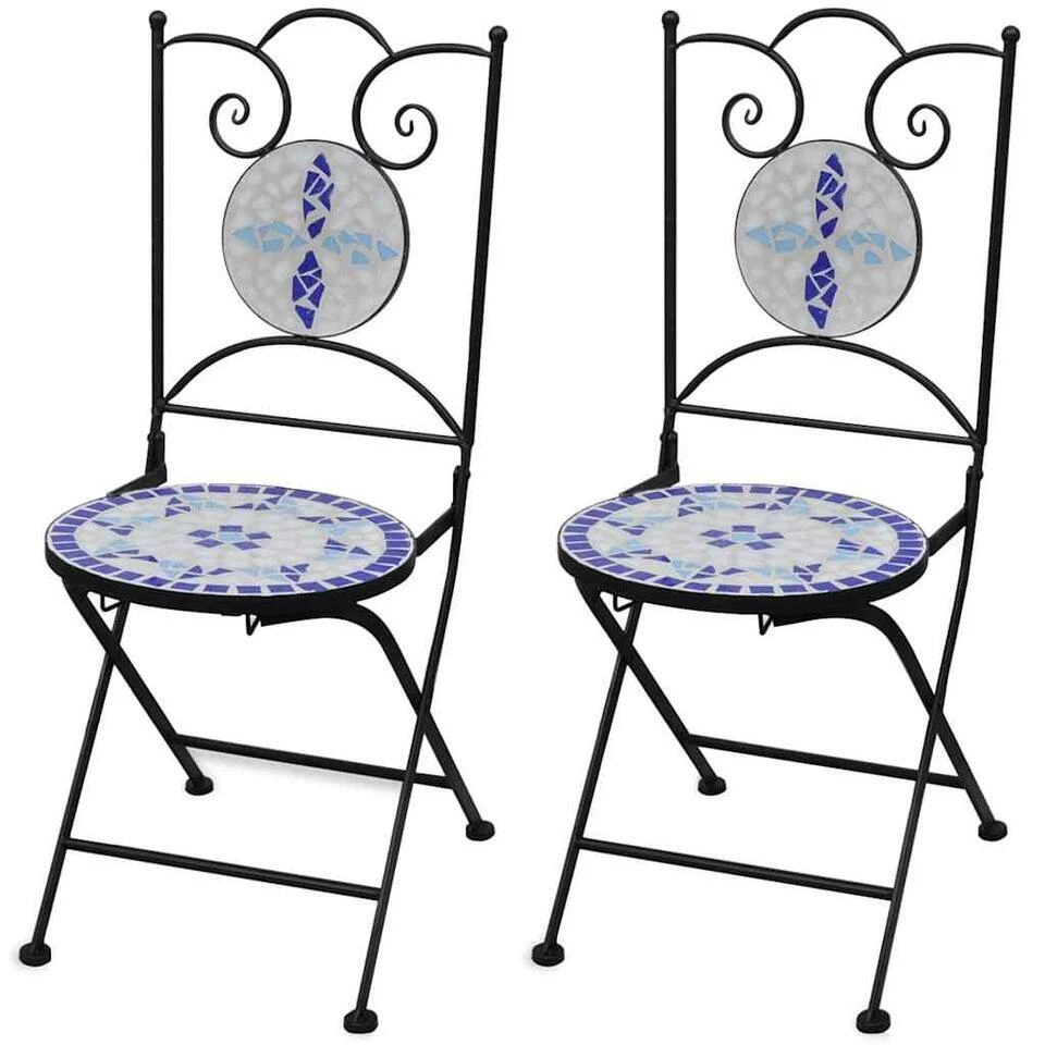 VidaXL Bistrostoelen Inklapbaar 2 St Keramiek Blauw En Wit 3 VidaXL Bistrostoelen Inklapbaar 2 St Keramiek Blauw En Wit