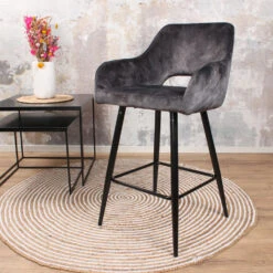 DS4U® Lenon Barkruk Velvet - Stof - Grijs -Leen Bakker Winkel 1000069002 0101