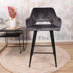 DS4U® Lenon Barkruk Velvet - Stof - Grijs -Leen Bakker Winkel 1000069002 0102