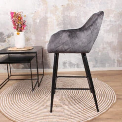 DS4U® Lenon Barkruk Velvet - Stof - Grijs -Leen Bakker Winkel 1000069002 0103