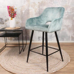 DS4U® Lenon Barkruk Velvet - Stof - Blauw -Leen Bakker Winkel 1000069065 0101