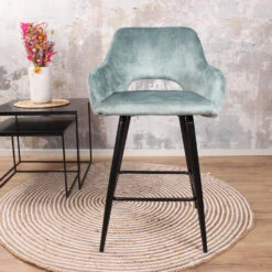 DS4U® Lenon Barkruk Velvet - Stof - Blauw -Leen Bakker Winkel 1000069065 0102