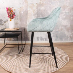 DS4U® Lenon Barkruk Velvet - Stof - Blauw -Leen Bakker Winkel 1000069065 0103