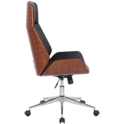 Clp Bureaustoel Varel Walnoot Frame Kunstleer Zwart -Leen Bakker Winkel 1000071112 0102