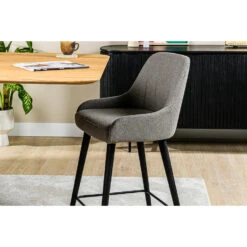 Giga Meubel Barkruk Bouclé Grijs - Zithoogte 66cm - Modern - Stoel Timo -Leen Bakker Winkel 1000071276 0101