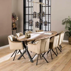 Ramon Eetkamerstoel Velvet - Stof - Beige -Leen Bakker Winkel 1000076884 0102