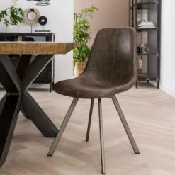 Eetkamerstoel Jill Kuip - Lederlook - Taupe -Leen Bakker Winkel 1000076892 0101