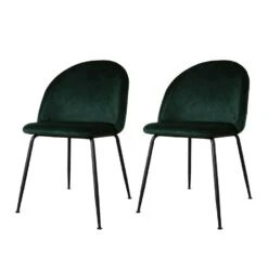 Set Van 2 Eetkamerstoelen Evie Velvet Groen - Stof - Groen
