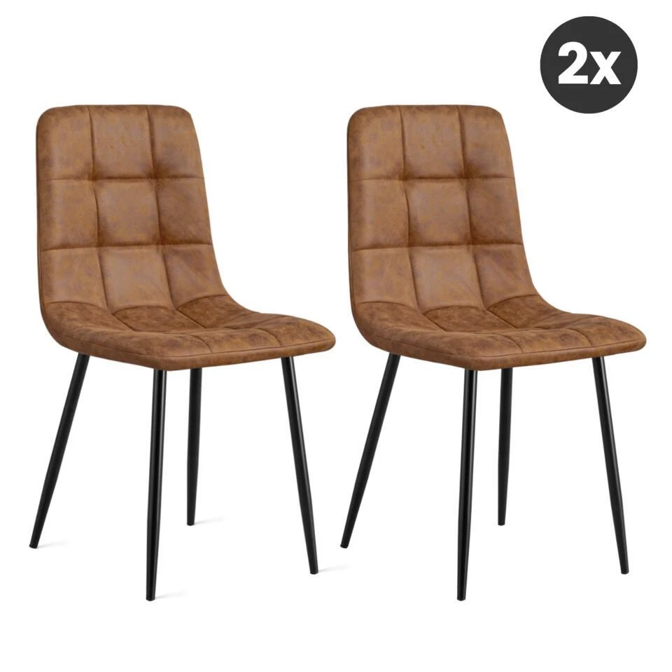 2x Eetkamerstoel Yerevan - Microleder - Cognac 3 2x Eetkamerstoel Yerevan - Microleder - Cognac