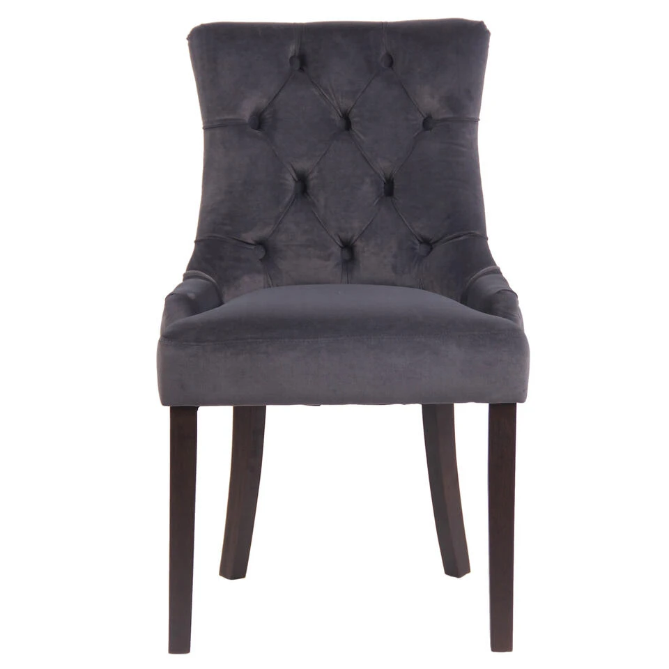 CLP Eetkamerstoel Aberdeen Donker Bruin Frame Fluweel Grijs 4 CLP Eetkamerstoel Aberdeen Donker Bruin Frame Fluweel Grijs - Afbeelding 2