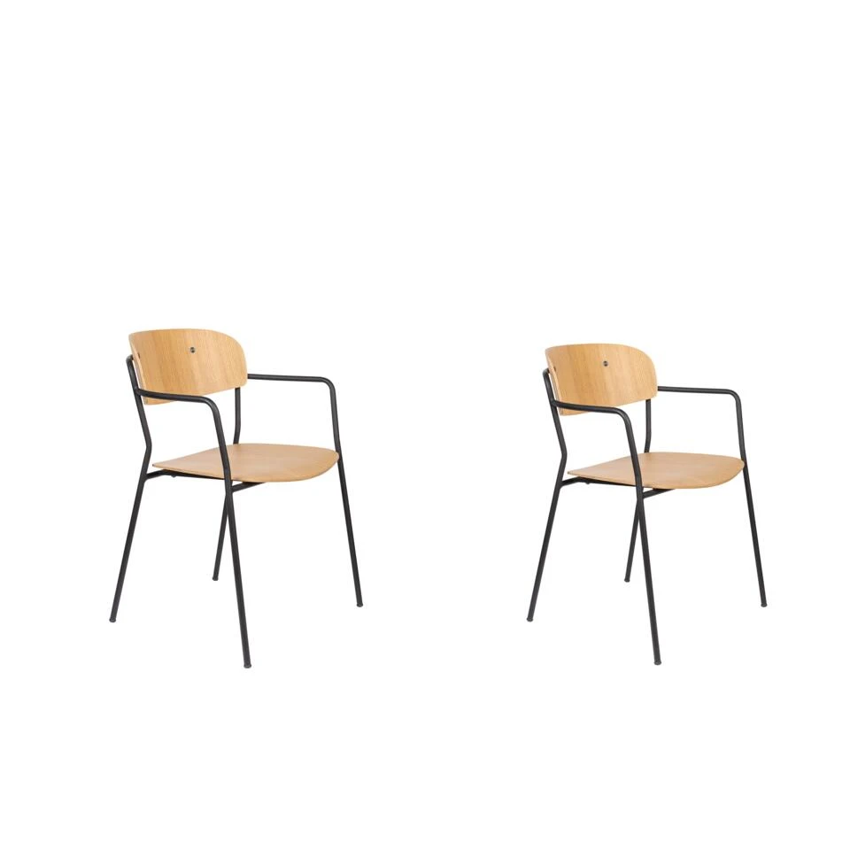 Rein Living Jolien Armstoel - Zwart/Hout - Set Van 2 3 Rein Living Jolien Armstoel - Zwart/Hout - Set Van 2