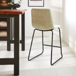 Barkruk Mark Chenille Lichtgroen - Zithoogte 65 Cm - Polyester - Groen -Leen Bakker Winkel 1000093704 0102