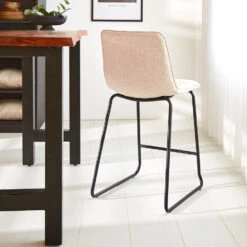 Barkruk Mark Grof Geweven Stof Beige - Zithoogte 65 Cm - Polyester - Beige -Leen Bakker Winkel 1000093705 0102