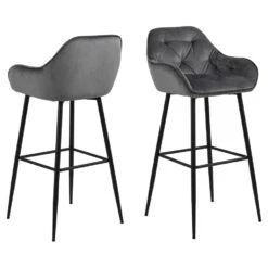 Sohome Barkruk - Set Van 2 - Otto - Velvet - Dark Grey - Zithoogte 79cm