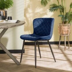 Valencia Eetkamerstoel Velvet - Stof - Blauw -Leen Bakker Winkel 1000095281 0102