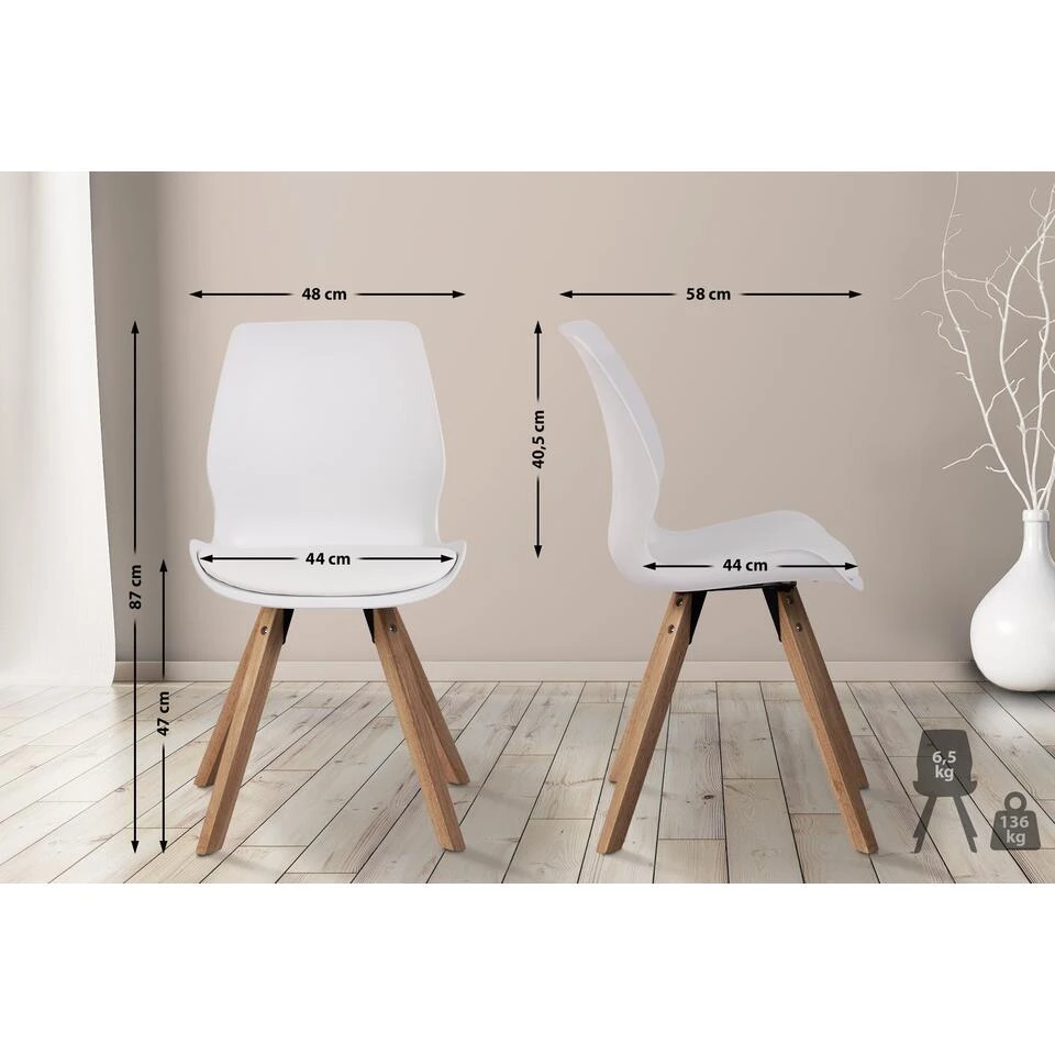 CLP Set Van 2 Eetkamerstoelen Luna Kunststof Wit 4 CLP Set Van 2 Eetkamerstoelen Luna Kunststof Wit - Afbeelding 2