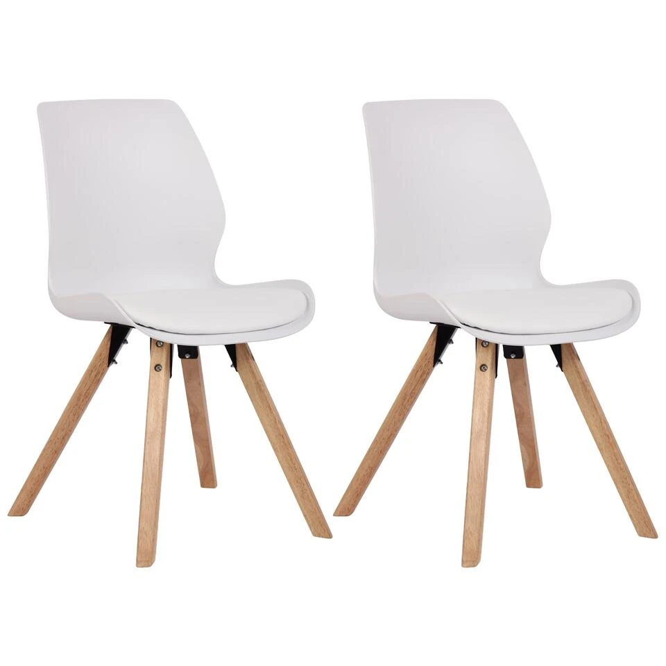 CLP Set Van 2 Eetkamerstoelen Luna Kunststof Wit 3 CLP Set Van 2 Eetkamerstoelen Luna Kunststof Wit