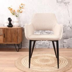 DS4U® Lenon Eetkamerstoel Bouclé - Stof - Taupe -Leen Bakker Winkel 1000096503 0102
