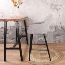 DS4U® Lenon Barkruk 67cm - Stof - Grijs -Leen Bakker Winkel 1000096842 0104