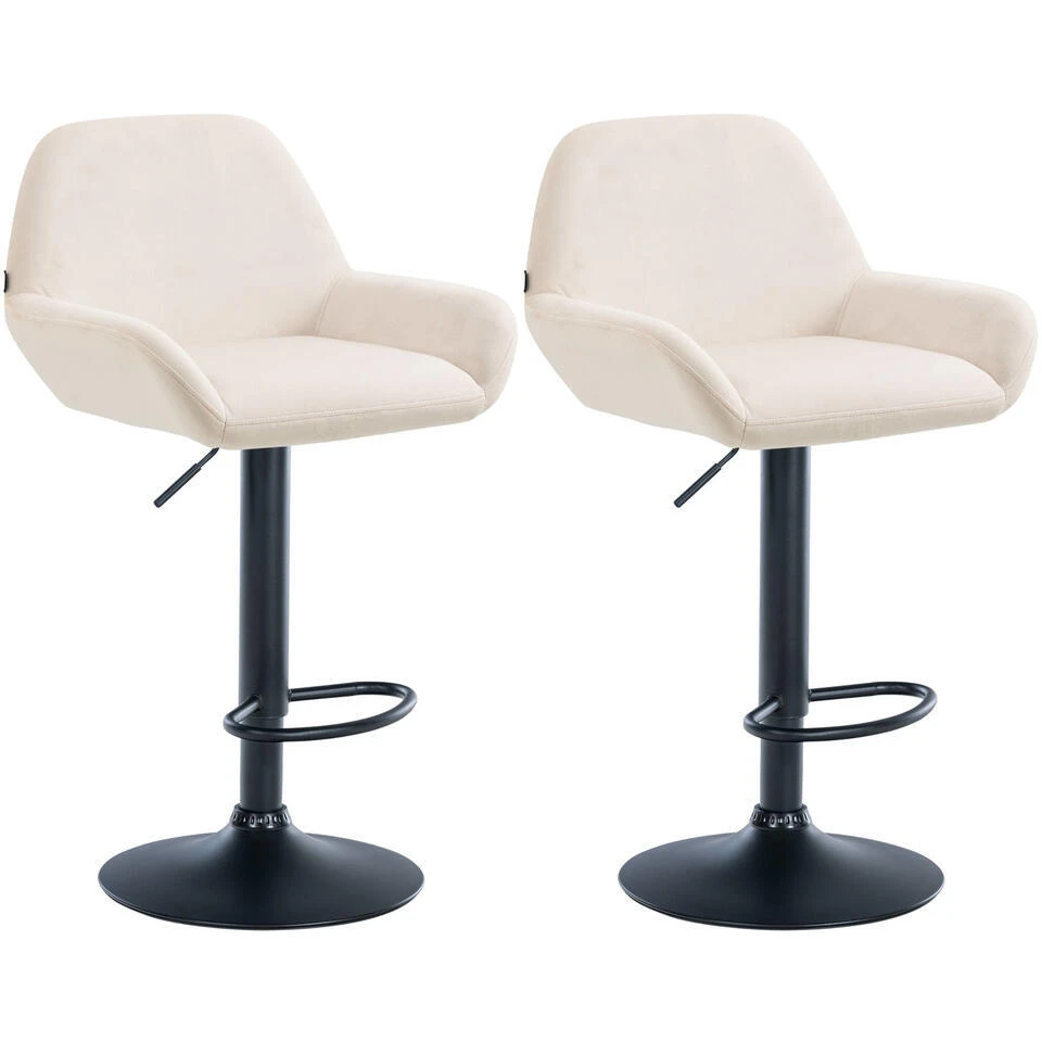 CLP Set Van 2 Barkruk Braga Zwart Frame - Fluweel - Creme 3 CLP Set Van 2 Barkruk Braga Zwart Frame - Fluweel - Creme