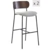 Set Van 2 Barkrukken Van Metaal En Essen Hout, Grijze Stoffen Bekleding -Leen Bakker Winkel 1000116233