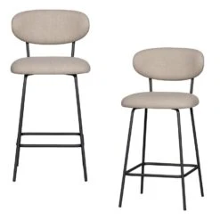 WOOOD Kjeld Barstoelen - Polyester - Naturel - Set Van 2