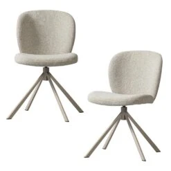 WOOOD Femke Eetkamerstoelen - Bouclé - Naturel - Set Van 2