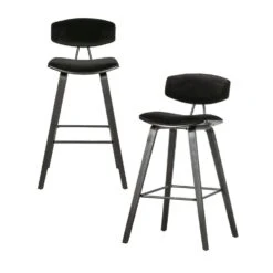 WOOOD Senne Barstoelen - Fluweel - Zwart - Set Van 2