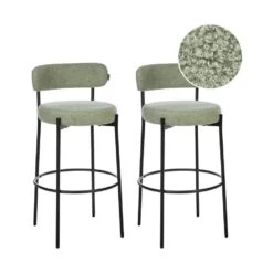 ALLISON - Barkruk Set Van 2 - Lichtgroen - Bouclé